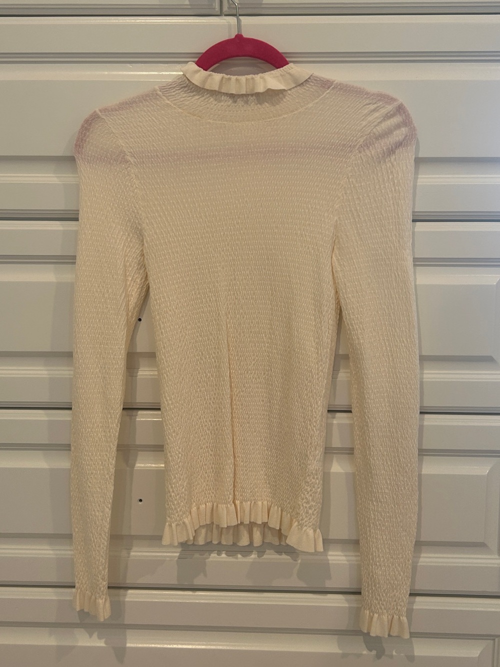 Rachel Parcell Cream Ruffle-Trim Long Sleeve Top
